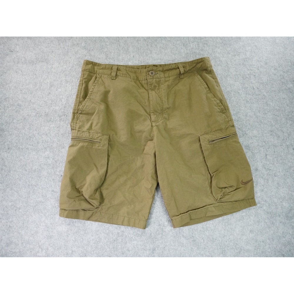 Nike Cargo Shorts Mens 34 Ripstop Olive Green Pockets Outdoor Hike Vintage Y2K‎
